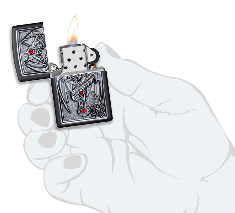 Зажигалка ZIPPO Winged Dragon Cross с покрытием Black Matte, латунь/сталь, чёрная, 38x13x57 мм