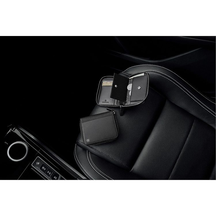 Портмоне VICTORINOX Altius Alox на молнии, чёрное, натуральная кожа, 12x2x10 см