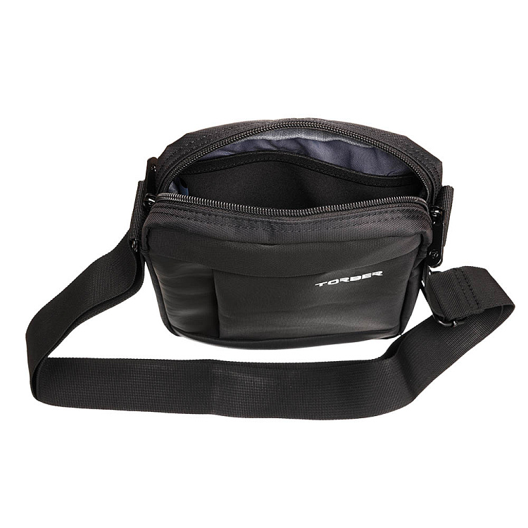 Сумка кросс-боди TORBER, черный, нейлон, 21.5х17х6 см