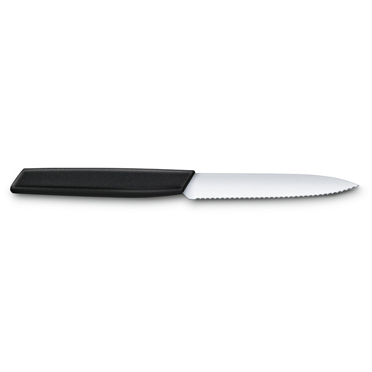Нож для овощей и фруктов VICTORINOX Swiss Modern, лезвие 10 см с волнистой кромкой, чёрный