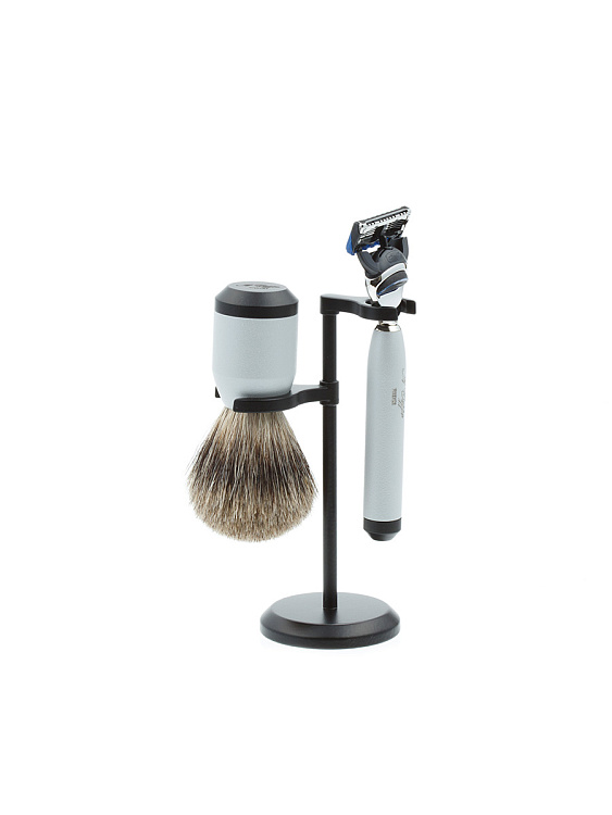 Бритвенный набор IL Ceppo: станок, помазок, подставка, серебристо-черный матовый цвет