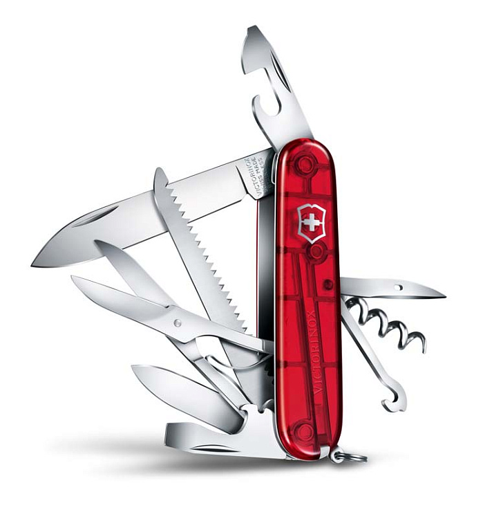 Нож перочинный VICTORINOX Huntsman, 91 мм, 15 функций, полупрозрачный красный