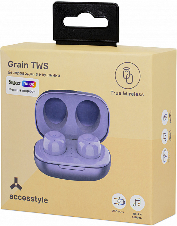 Беспроводные наушники ACCESSTYLE GRAIN TWS, серебристый