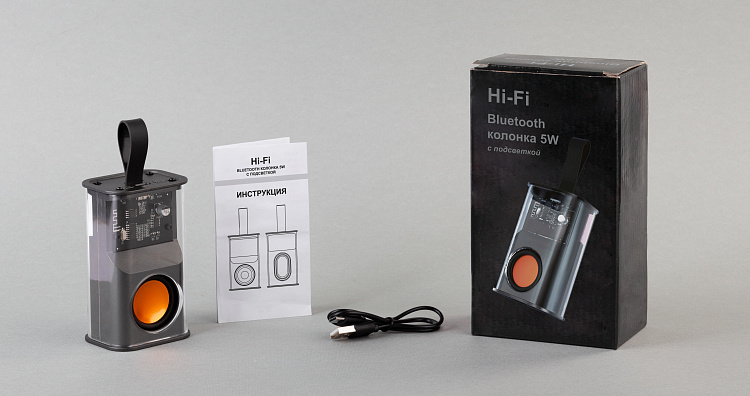 Bluetooth колонка "Hi-Fi" 5Вт с разноцветной подсветкой и прозрачным корпусом
