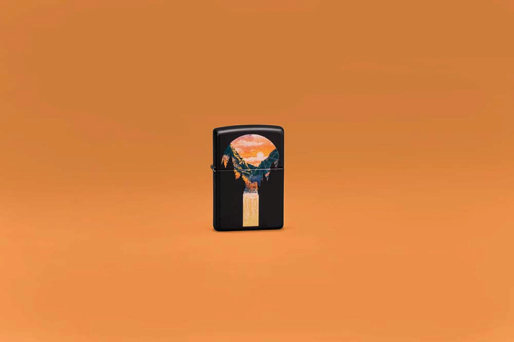 Зажигалка ZIPPO Mountain Waterfall с покрытием Black Light, латунь/сталь, черная,матовая 38x13x57 мм