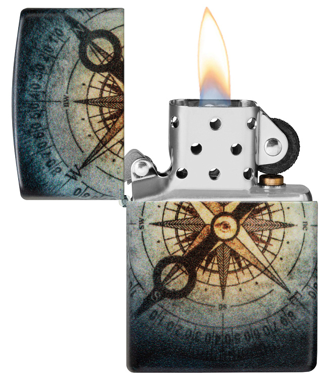 Зажигалка ZIPPO Compass Ghost с покрытием Glow In The Dark Green, латунь/сталь, черная, 38x13x57 мм