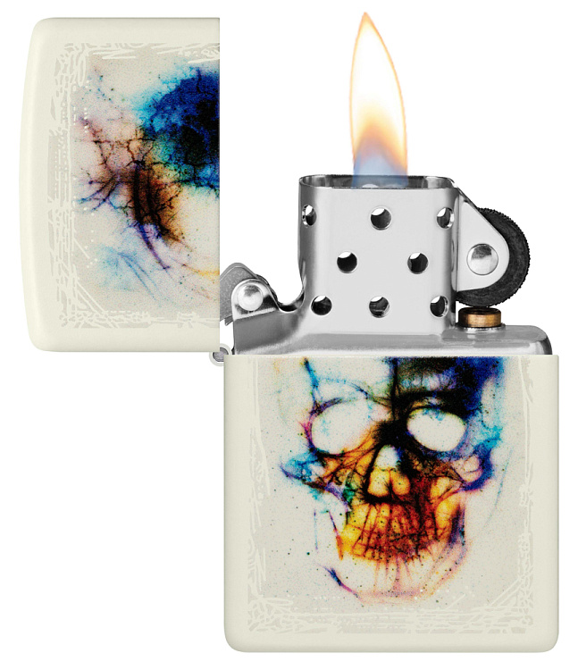 Зажигалка ZIPPO Skull Design с покрытием Glow In The Dark Green, латунь/сталь, белая, 38x13x57 мм