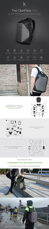 Рюкзак ClickPack Pro 46х34х16 см, комбинированный черный/серый