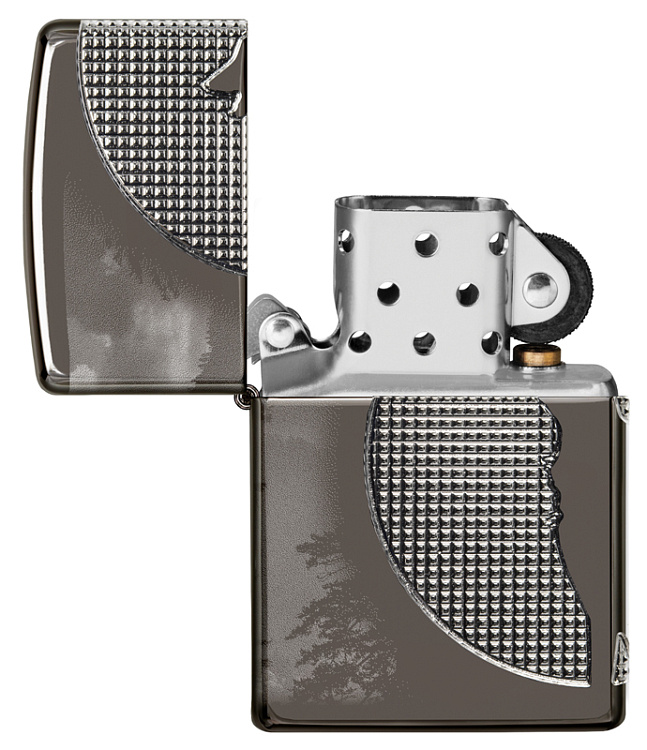 Зажигалка ZIPPO Armor™ Wolf  с покрытием High Polish Black Ice®, латунь/сталь, чёрная, 38x13x57 мм