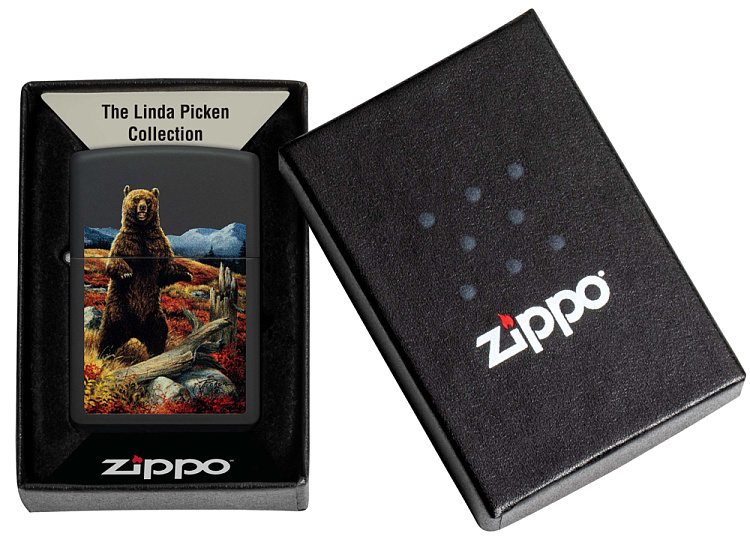 Зажигалка ZIPPO Linda Picken с покрытием Black Matte, латунь/сталь, черная, 38x13x57 мм