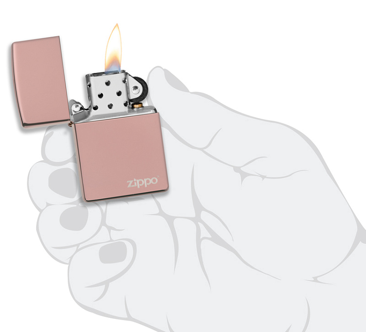 Зажигалка ZIPPO Logo с покрытием High Polish Rose Gold, латунь/сталь, розовое золото, 38x13x57 мм