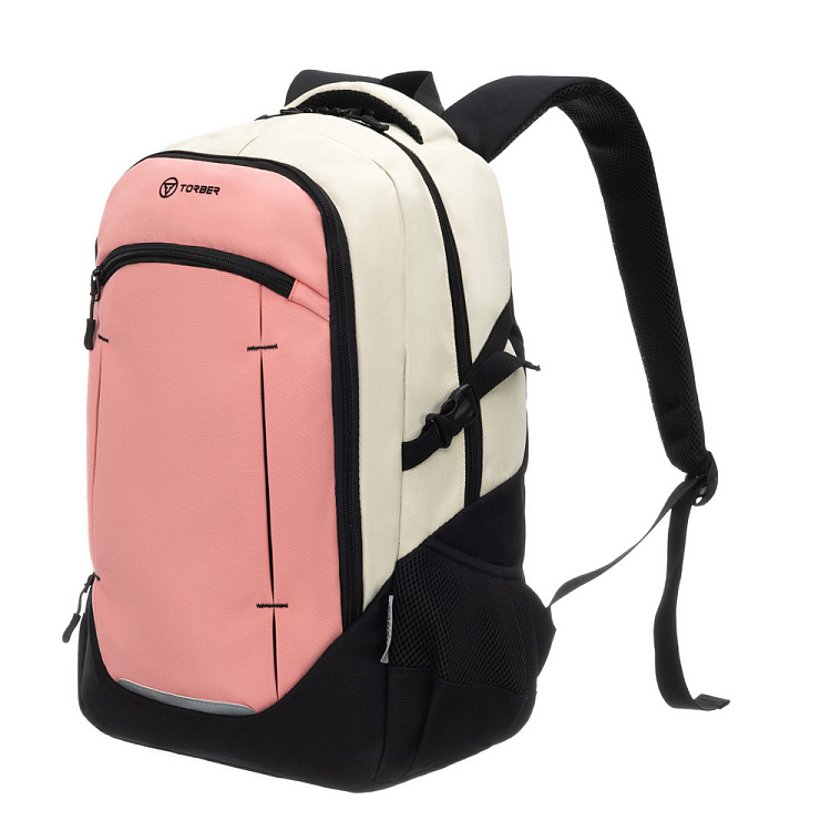 Рюкзак TORBER CLASS X, персиковый, 46 x 32 x 18 см + Мешок для сменной обуви в подарок!