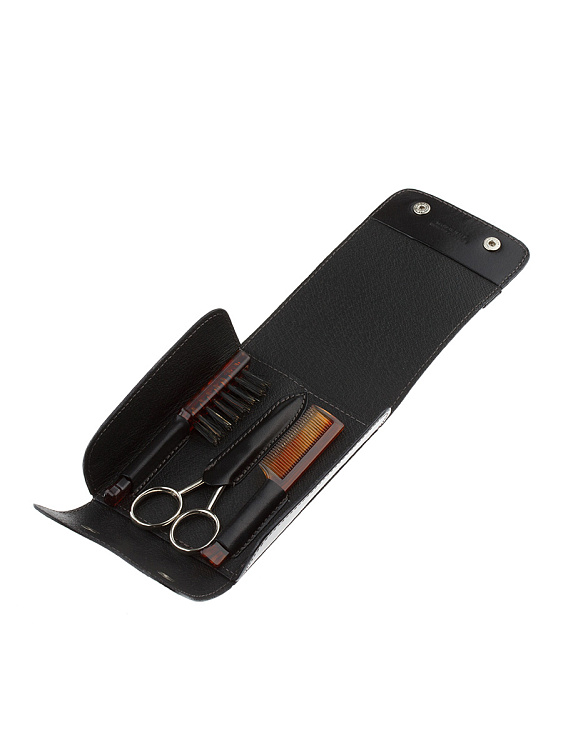 Дорожный набор для усов и бороды IL Ceppo в черном чехле: щетка, расческа, ножницы