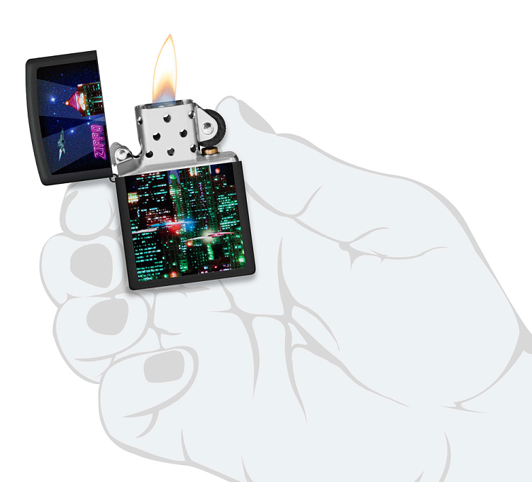 Зажигалка ZIPPO Cyber City с покрытием Black Matte, латунь/сталь, черная 38x13x57 мм