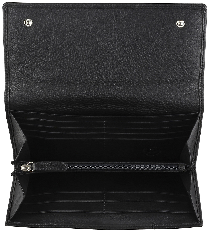 Кошелёк женский BUGATTI Lady Top, чёрный, натуральная воловья кожа, 20х2,5х10,5 см