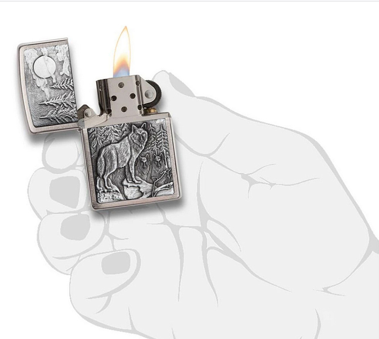 Зажигалка ZIPPO Timberwolves с покрытием Brushed Chrome,латунь/сталь,серебристая,матовая, 38x13x57мм