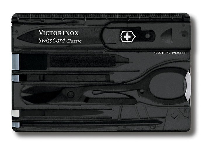 Швейцарская карточка VICTORINOX SwissCard Classic, 10 функций, полупрозрачная чёрная