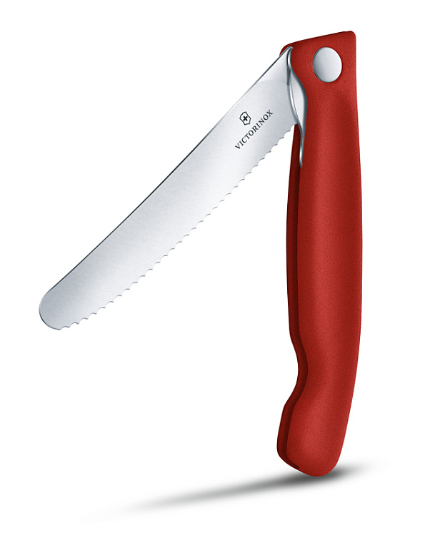 Нож для овощей VICTORINOX SwissClassic, складной, лезвие 11 см с волнистой кромкой, красный