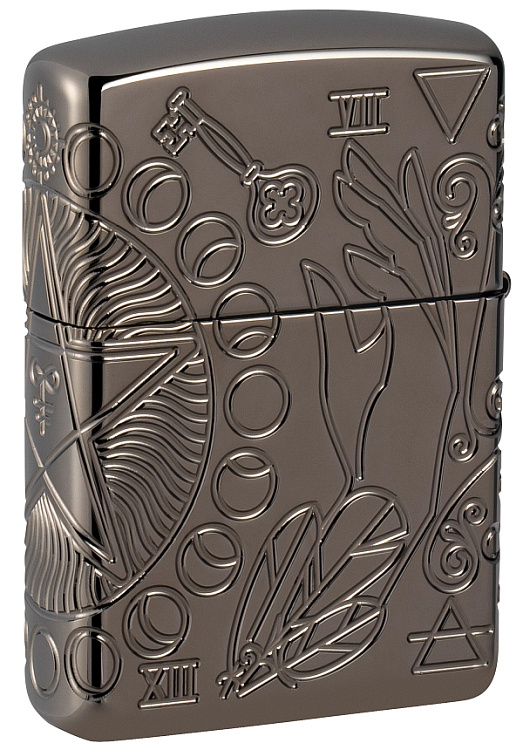 Зажигалка ZIPPO Armor® Wicca Design с покрытием Black Ice®, латунь/сталь, чёрная, 38x13x57 мм