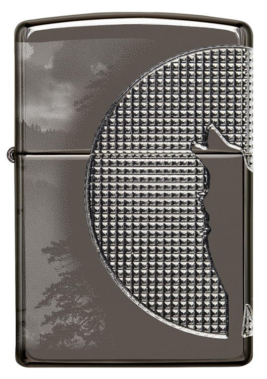 Зажигалка ZIPPO Armor™ Wolf  с покрытием High Polish Black Ice®, латунь/сталь, чёрная, 38x13x57 мм