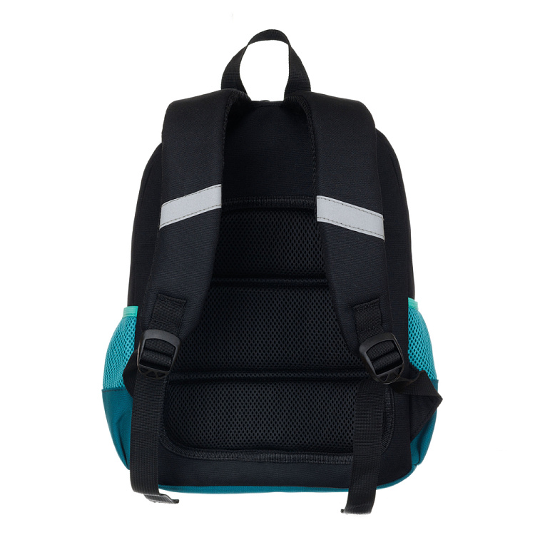 Рюкзак TORBER CLASS X Mini, чёрный/бирюзовый с орнаментом, полиэстер 900D+Мешок для обуви в подарок