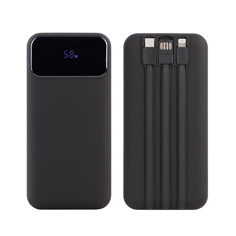Зарядное (22.5W) устройство "Top Grade SOFTTOUCH" 20000 mAh с подсветкой логотипа, встроенными кабелями и цифровым индикатором заряда