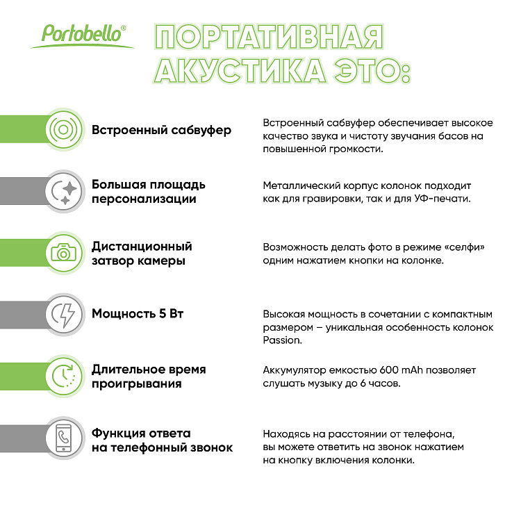 Беспроводная колонка Passion 80dB 600 mAh