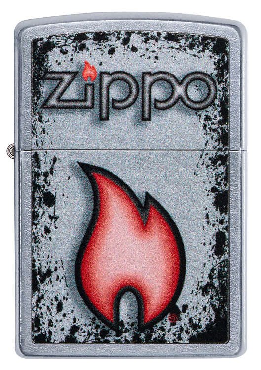 Зажигалка ZIPPO Flame Design с покрытием Street Chrome, латунь/сталь, серебристая, 38x13x57 мм