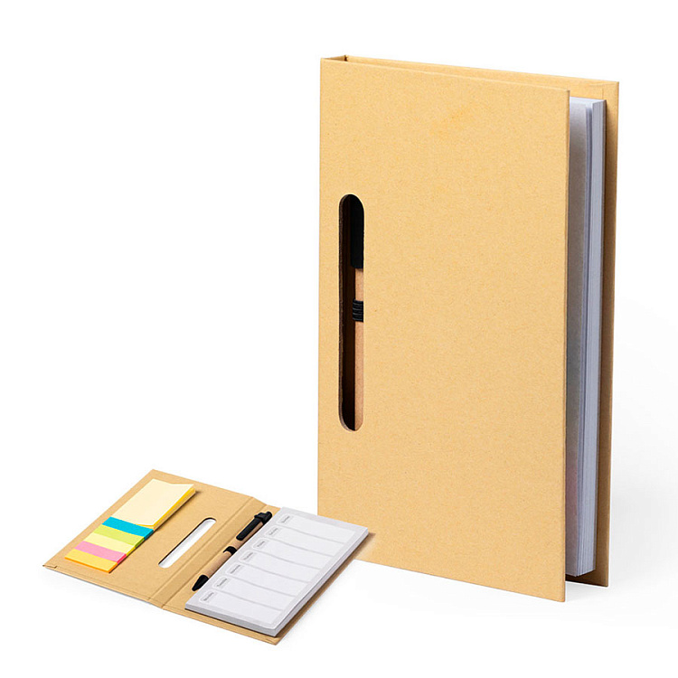 Блокнот со стикерами и ручкой KENDIL, рециклированный картон