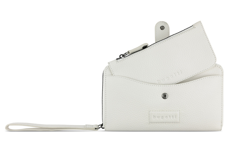 Кошелёк женский BUGATTI Elsa с ключницей, с RFID, белый, воловья кожа/полиэстер, 18,7х3х10,7 см