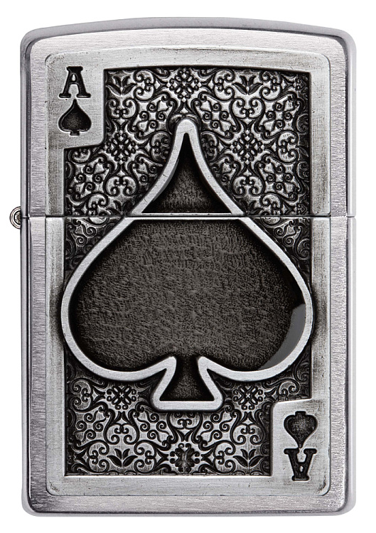 Зажигалка ZIPPO Ace Of Spades с покрытием Brushed Chrome, латунь/сталь, серебристая, 38x13x57 мм