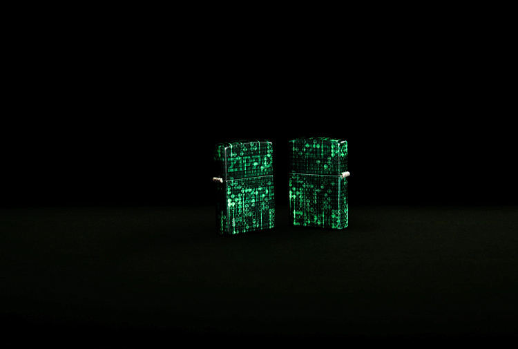 Зажигалка ZIPPO Pattern с покрытием Glow In The Dark Green, латунь/сталь, черно-зеленая, 38x13x57 мм