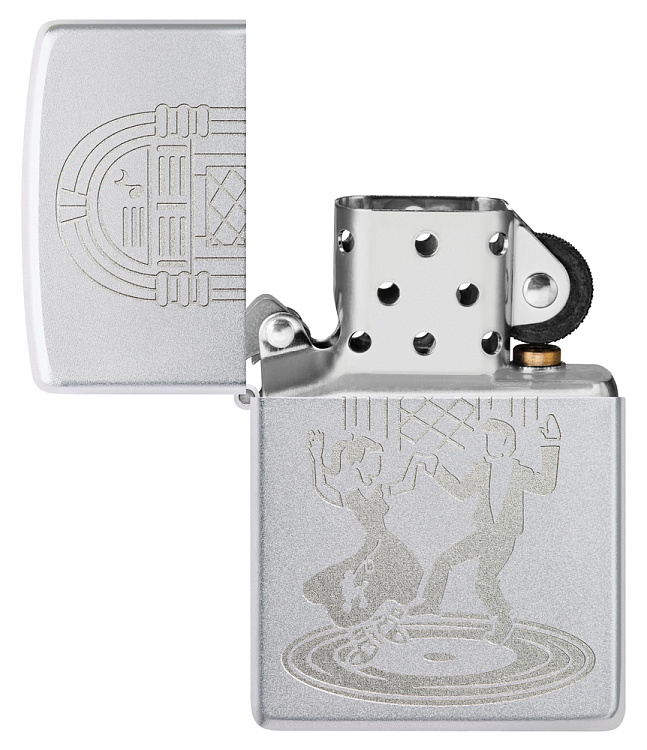 Зажигалка ZIPPO Vintage Dance с покрытием Satin Chrome, латунь/сталь, серебристая, 38x13x57 мм