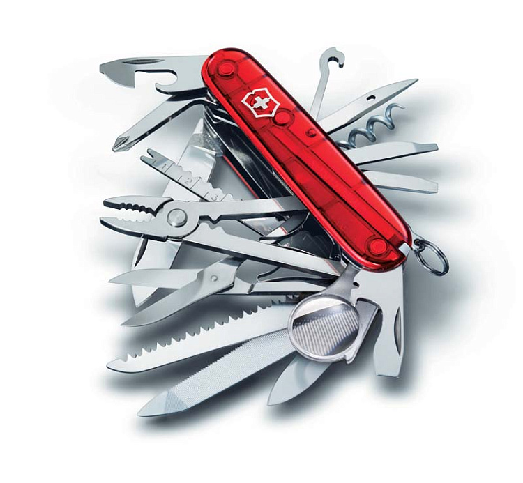 Нож перочинный VICTORINOX Swiss Champ, 91 мм, 33 функции, полупрозрачный красный
