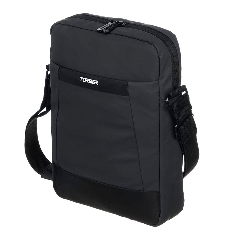 Сумка кросс-боди TORBER, черный/серый, полиуретан, 27х21х6 см