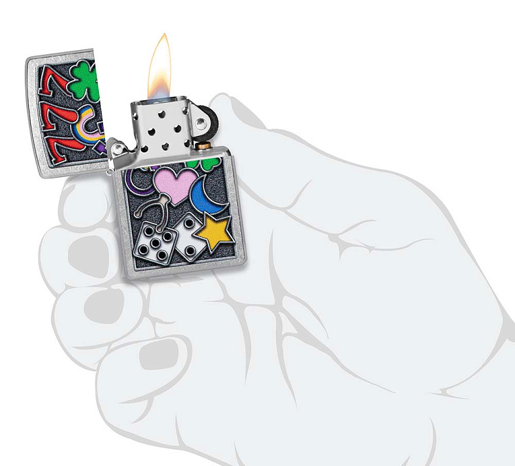 Зажигалка ZIPPO All Luck с покрытием Street Chrome, латунь/сталь, серебристая, 38x13x57 мм