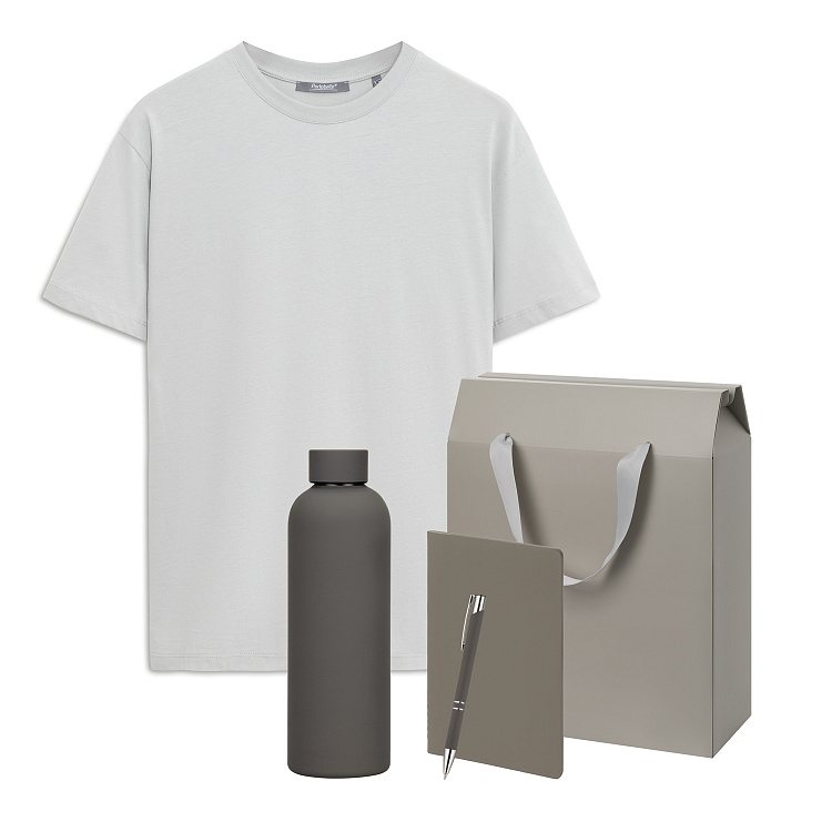 Набор с одеждой KRIS (футболка, термобутылка, блокнот, ручка), серый