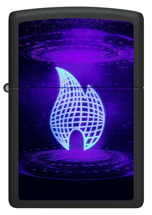 Зажигалка ZIPPO UFO Flame с покрытием Black Light, латунь/сталь, черная, матовая, 38x13x57 мм