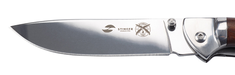 Нож складной Stinger, 106 мм, (серебристый), материал рукояти: сталь/дерево (серебристо-коричневый)