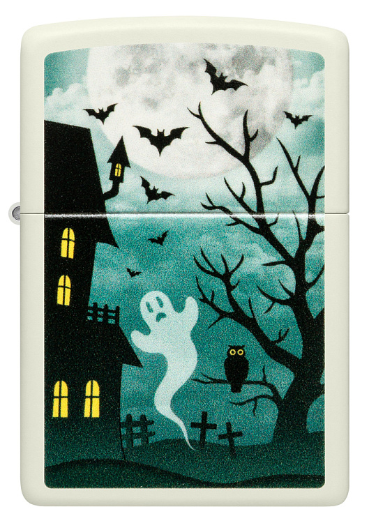 Зажигалка ZIPPO Spooky Design с покрытием Glow In The Dark Green, латунь/сталь, белая, 38x13x57 мм