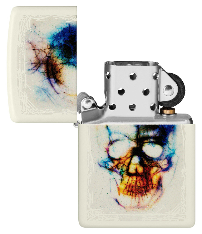 Зажигалка ZIPPO Skull Design с покрытием Glow In The Dark Green, латунь/сталь, белая, 38x13x57 мм