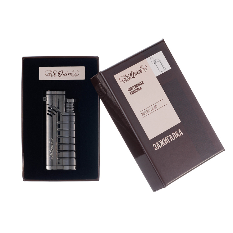 Зажигалка S.Quire газовая, турбо, тройное пламя, оружейная сталь