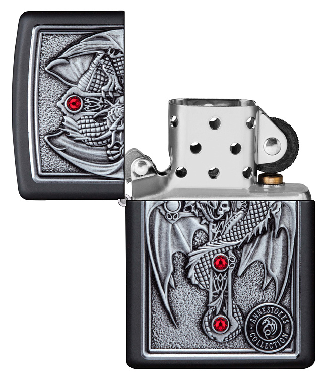 Зажигалка ZIPPO Winged Dragon Cross с покрытием Black Matte, латунь/сталь, чёрная, 38x13x57 мм
