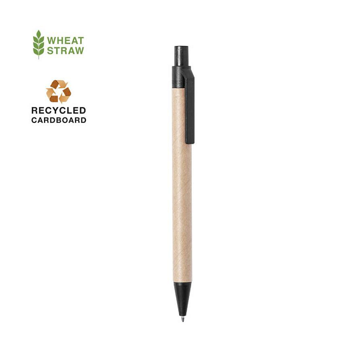 Ручка шариковая DESOK, бежевый, переработанный картон, пшеничная солома, ABS пластик, 13,7 см