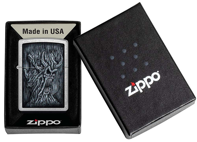 Зажигалка ZIPPO Evil Tree с покрытием Street Chrome, латунь/сталь, серебристая, 38x13x57 мм