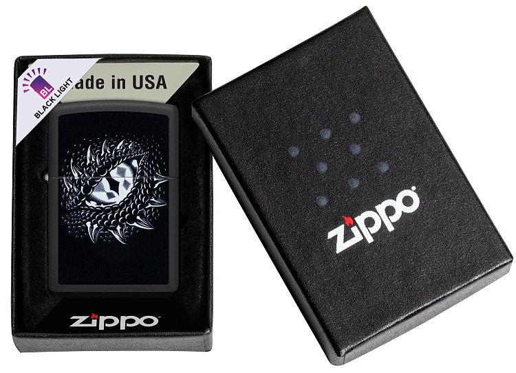 Зажигалка ZIPPO Dragon Eye с покрытием Black Light, латунь/сталь, черная,матовая 38x13x57 мм