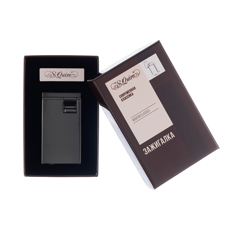 Зажигалка S.Quire газовая, турбо, двойное пламя, графит