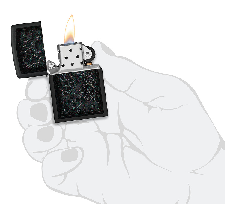 Зажигалка ZIPPO Steampunk с покрытием Black Matte, латунь/сталь, черная, матовая, 38x13x57 мм