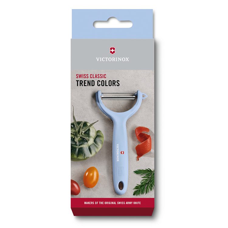 Нож для чистки томатов и киви VICTORINOX, двусторонее зубчатое лезвие, голубая рукоять