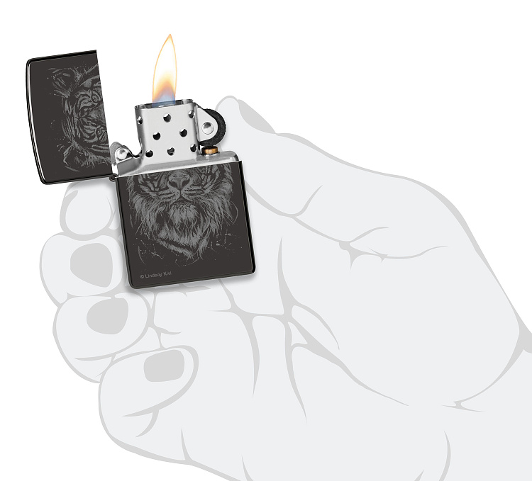 Зажигалка ZIPPO Big Cat с покрытием High Polish Black, латунь/сталь, черная, глянцевая, 38x13x57 мм